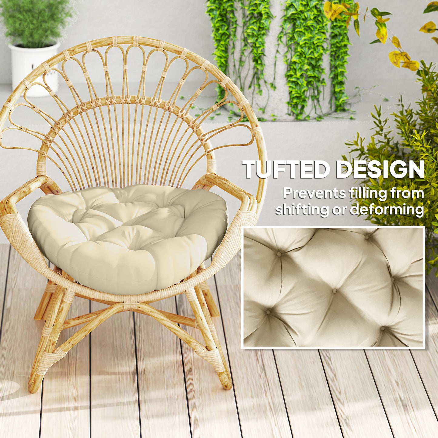 Outsunny Set of Two 60cm Outdoor Cushions Beige Splash Resistant UV Protected Cotton Filled Tufted