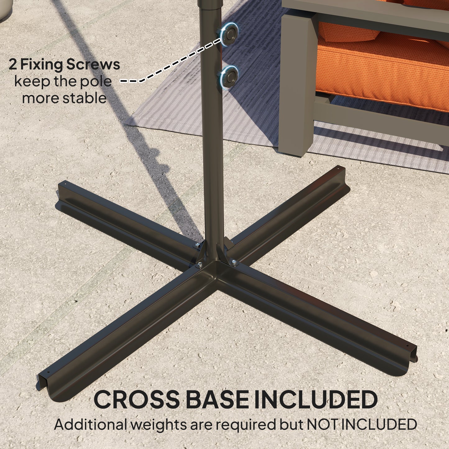 Outsunny 2.5m Rotating Cantilever Parasol With Base Orange 256 cm Canopy And 360 Degree Rotation