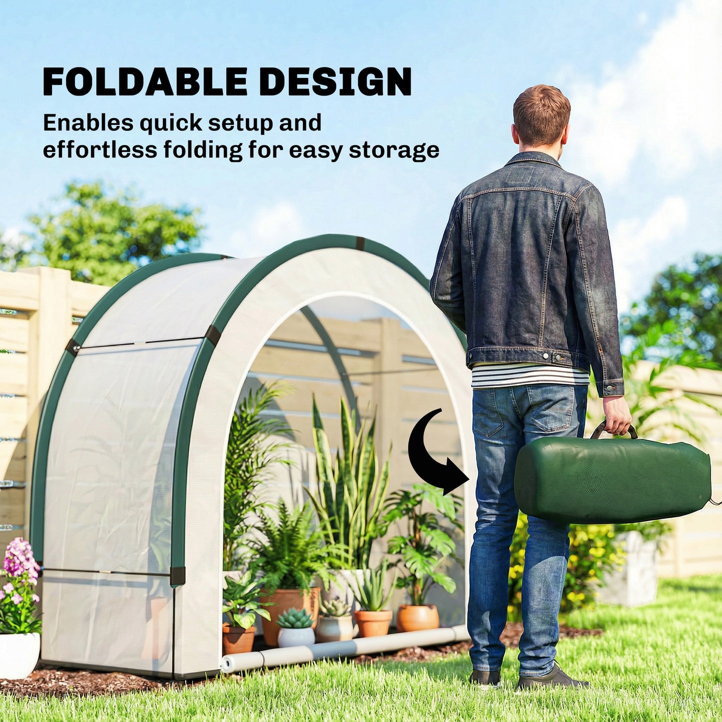 Outsunny Foldable Portable Mini Greenhouse With Zipper Door PE Base 200 x 80 x 164 cm Green