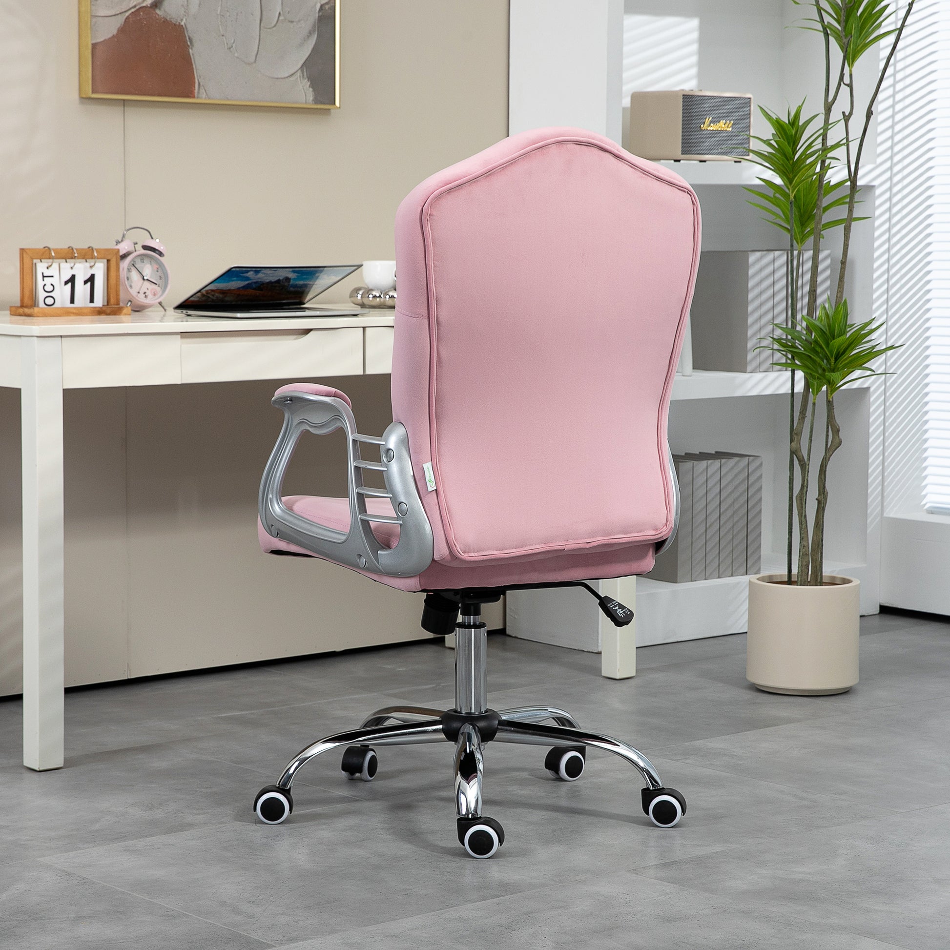 Vinsetto Glamorous Pink Velvet Office Chair with 360° Swivel Wheels and Adjustable Height - ALL4U RETAILER LTD