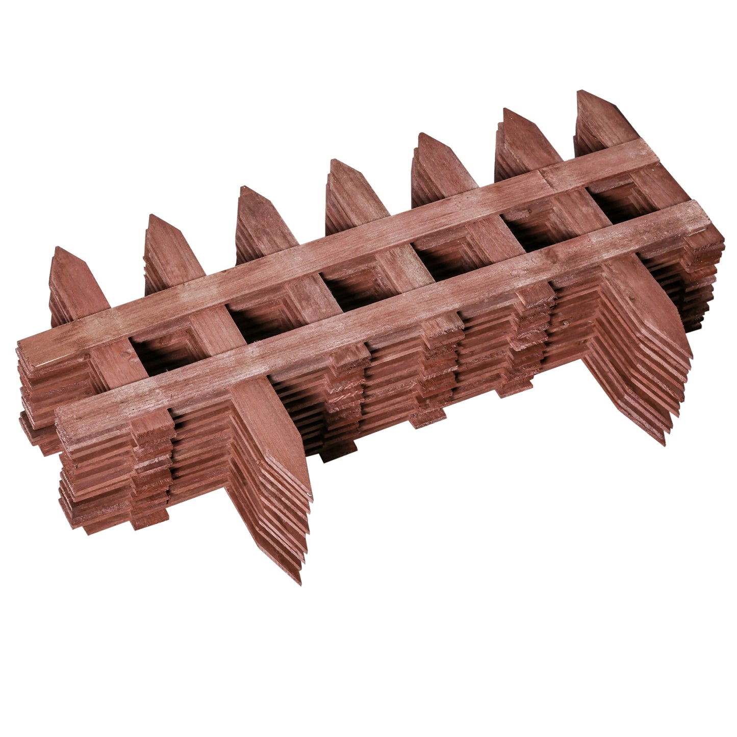 Outsunny 12-Piece 60cm Rustic Brown Wooden Garden Fence Set - ALL4U RETAILER LTD