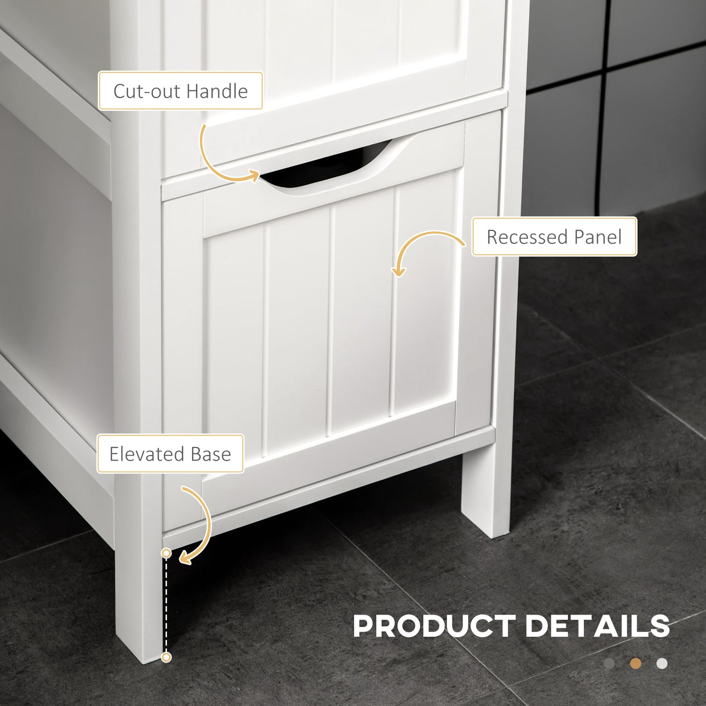 HOMCOM Narrow Floor Cabinet White With 3 Drawers And 2 Open Shelves For Bathroom And Kitchen Use 30W x 30D x 141.6H cm