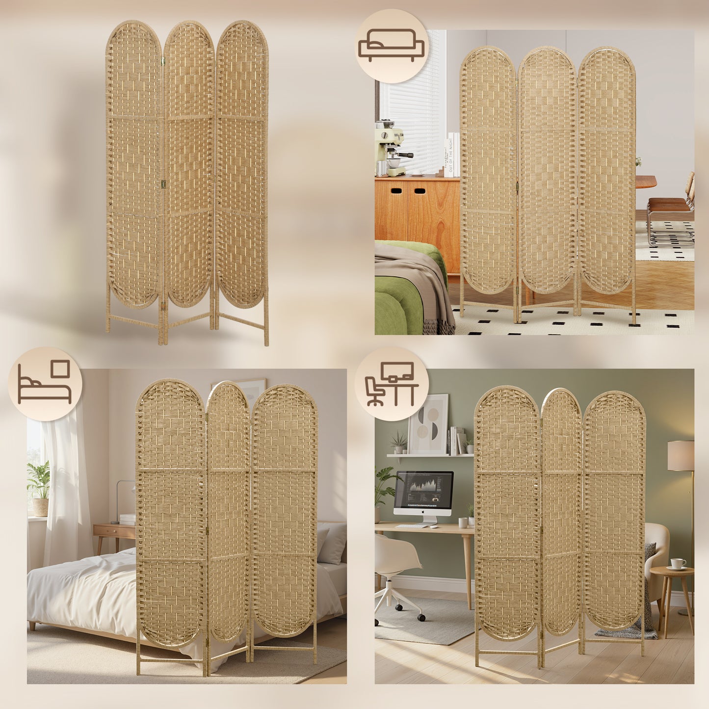 HOMCOM Freestanding Privacy Screen 3 Panel Folding Room Divider Natural Wood Finish For Living Room Bedroom Office