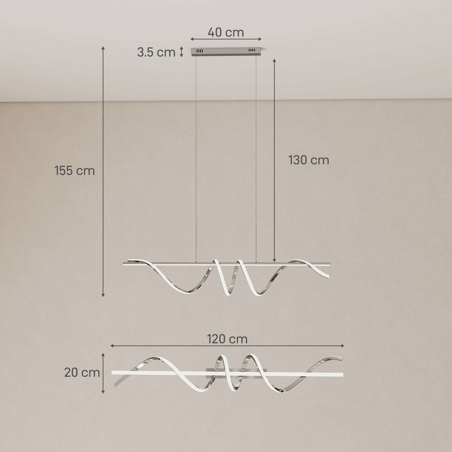HOMCOM Pendant Light With 3 Color Temperatures In Silver Tone For Adjustable Ambience
