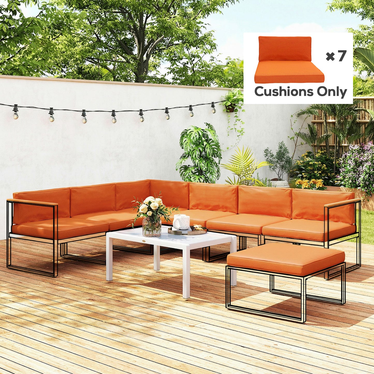 Outsunny 14 Dining Set Cushions Orange Replacement Cushions For Outdoor Rattan Sofa Set 7 Seat Cushions 7 Back Cushions