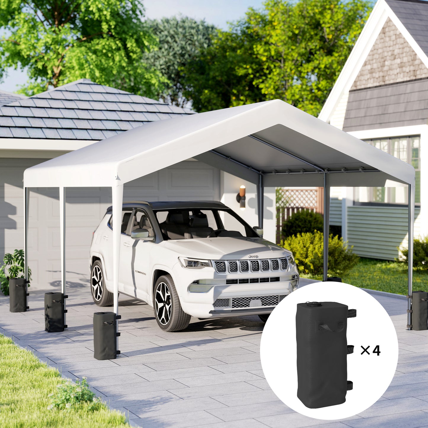 Outsunny 4 Pack Heavy Duty Gazebo Weight Bags 500D Sand Weights with Carry Handles for Garden Marquee Parasol Black