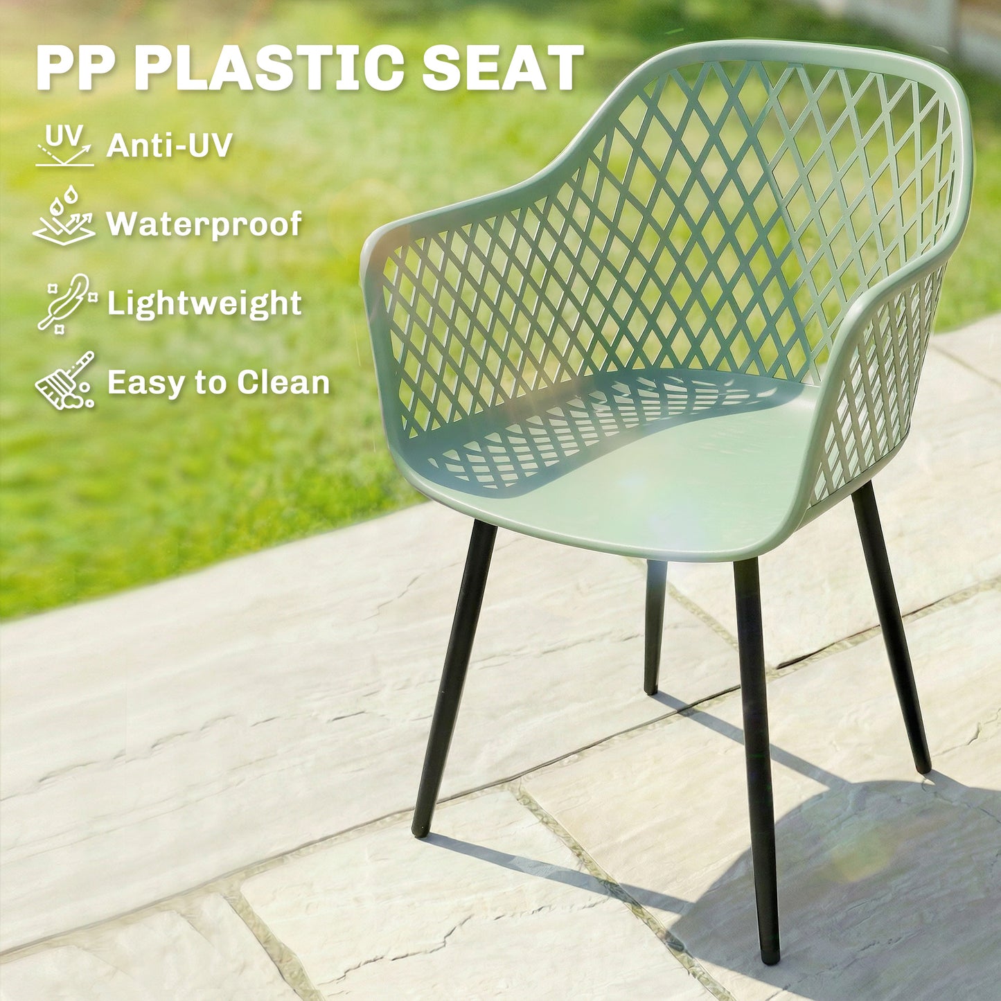 Outsunny Garden Chairs Set Of 4 With Cut Out Diamond Back And Armrests For Patio Balcony Terrace Green