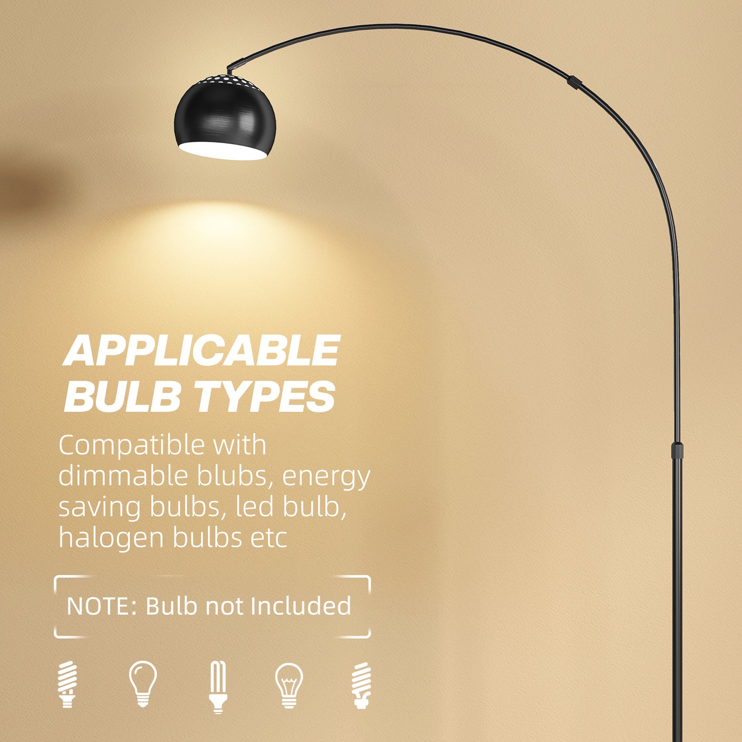HOMCOM Arc Floor Lamp With Faux Black Marble Base Modern Adjustable Standing Lamp For Living Room