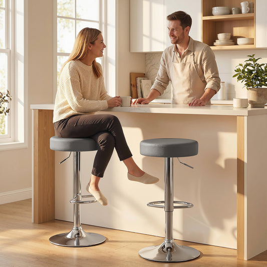 HOMCOM Bar Stools Set Of 2 Modern PU Leather Swivel Height Adjustable Breakfast Bar Chairs With Footrest Grey