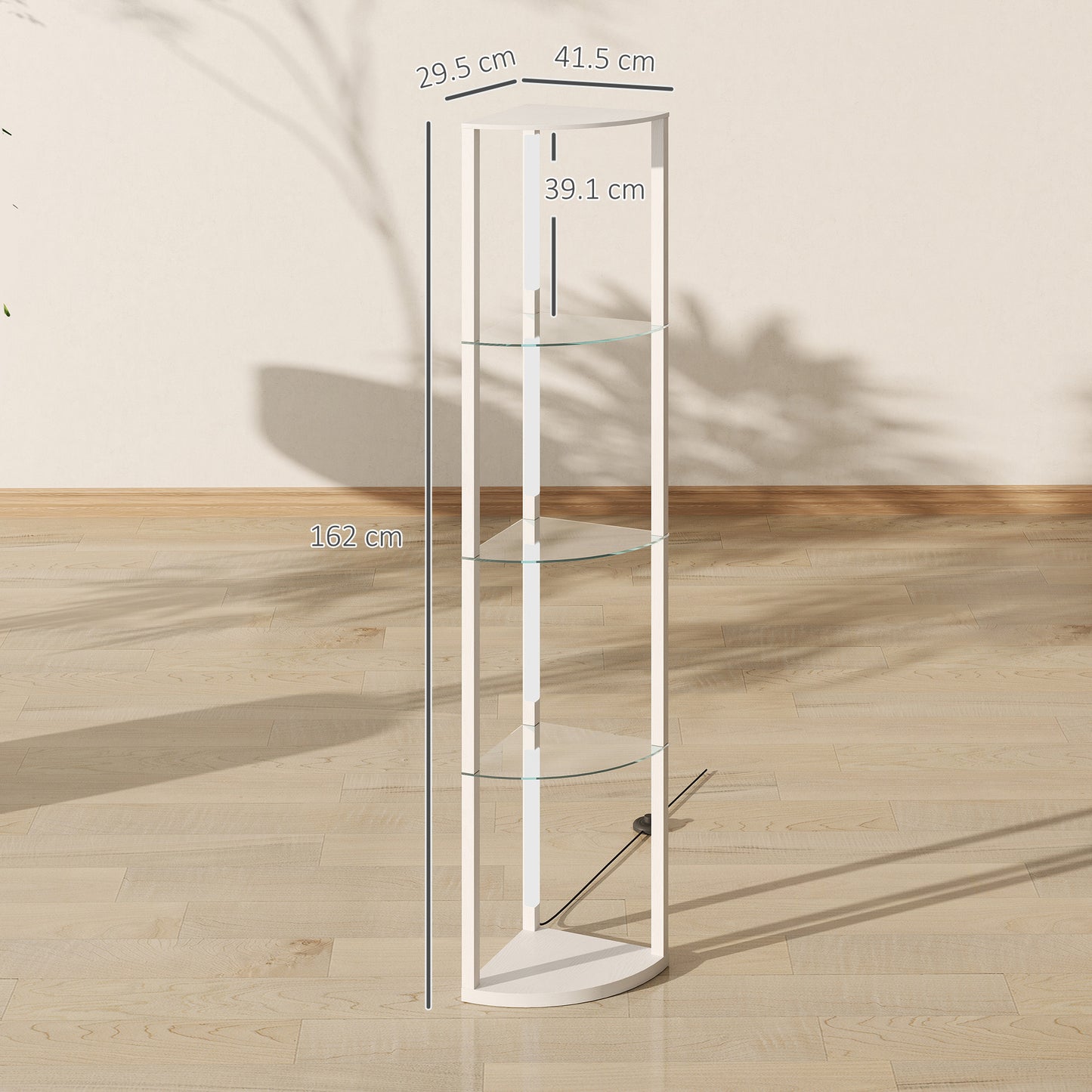 HOMCOM Corner LED Floor Lamp With Shelves Dimmable Standing Lamp With Foot Switch White For Living Room And Bedroom
