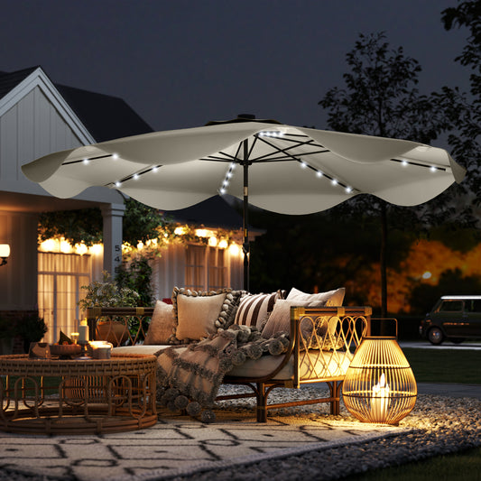 Outsunny Solar LED Patio Umbrella With Tilt And Crank 3x3m Cream White Outdoor Market Table Parasols