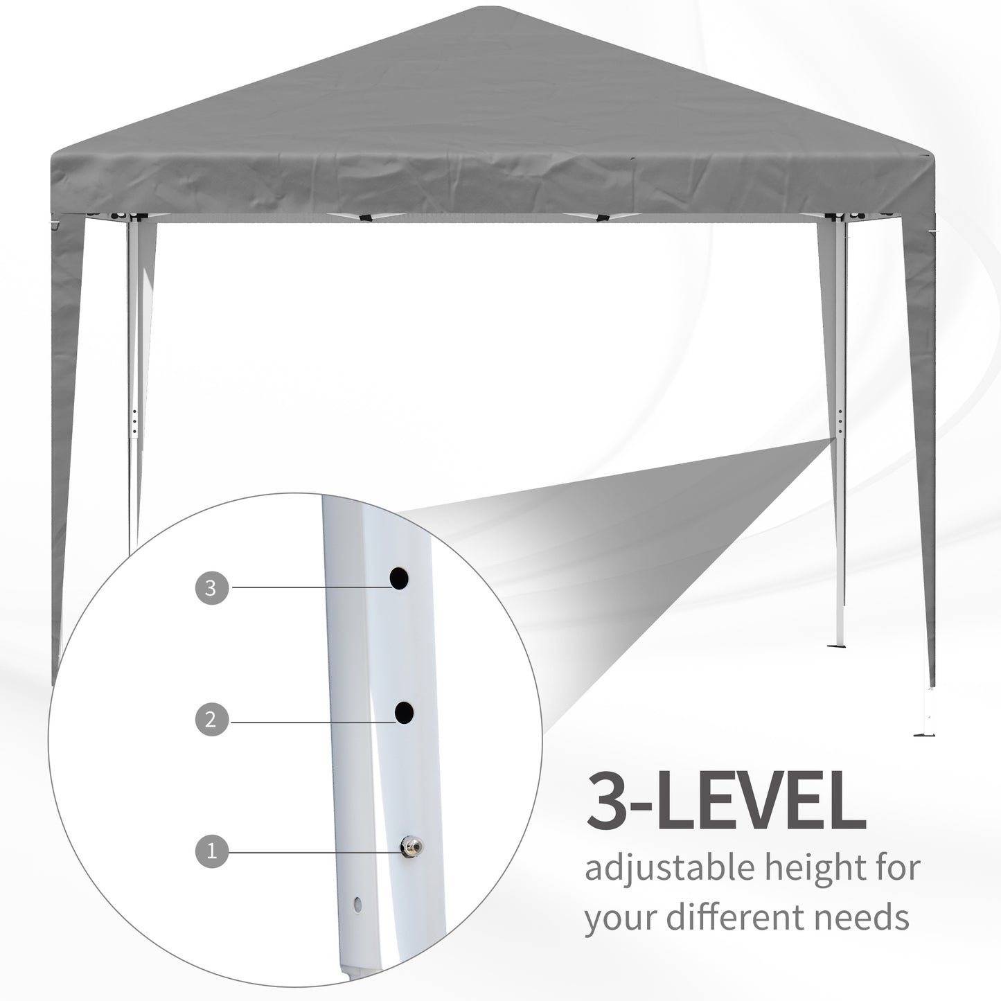 Outsunny 3x3m Garden Pop Up Gazebo Marquee Party Tent Wedding Canopy Height Adjustable With Carrying Bag Grey
