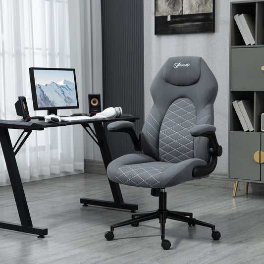 Vinsetto Dark Grey Swivel Desk Chair with Flip Up Armrests - ALL4U RETAILER LTD