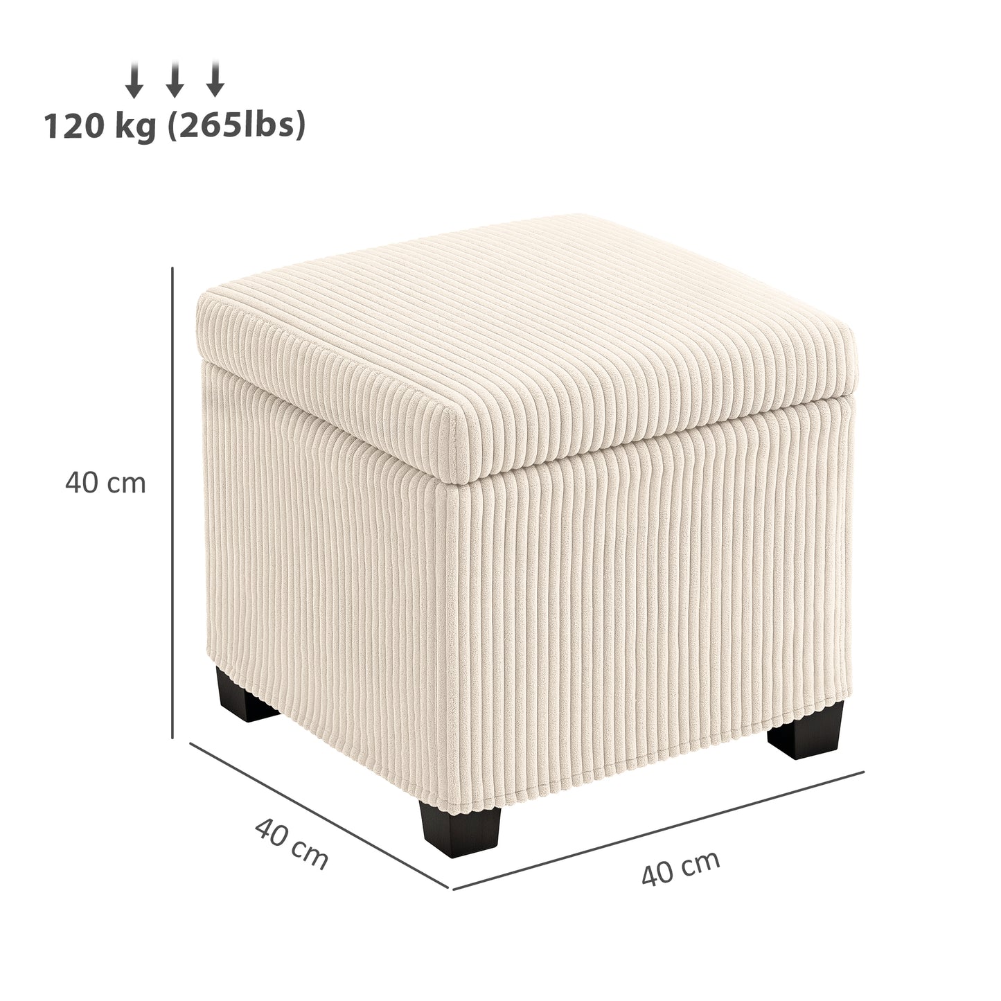HOMCOM Corduroy Storage Ottoman Bench With Wooden Legs 30L Chest Box 40cm Bed End Bench For Living Room Entryway Beige