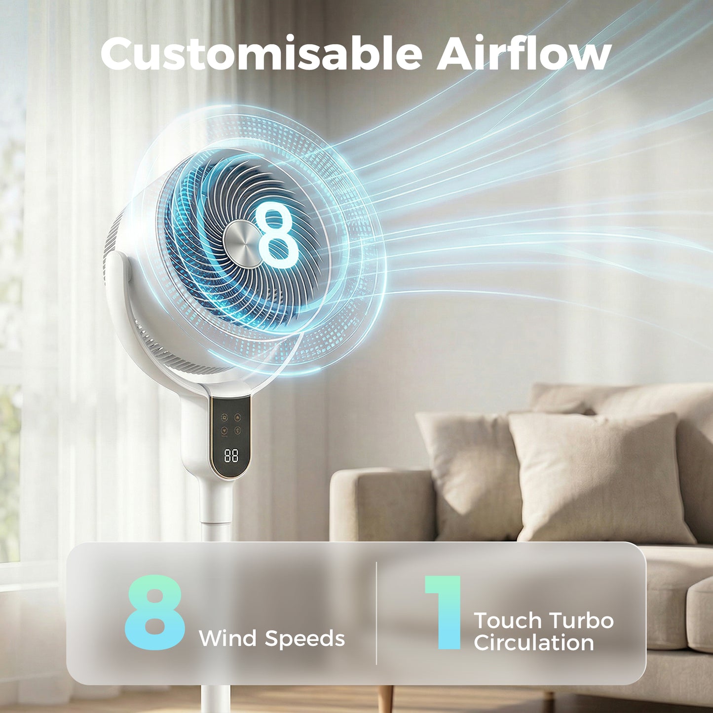 HOMCOM 42 Inch Silent Standing Pedestal Fan With Remote Control 90 Degree Oscillation 8 Speed Settings White