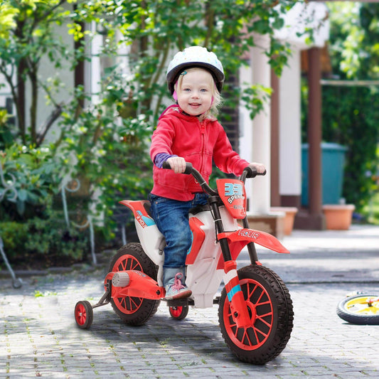 HOMCOM 12V Kids Electric Motorcycle Ride-On with Training Wheels - Red - ALL4U RETAILER LTD