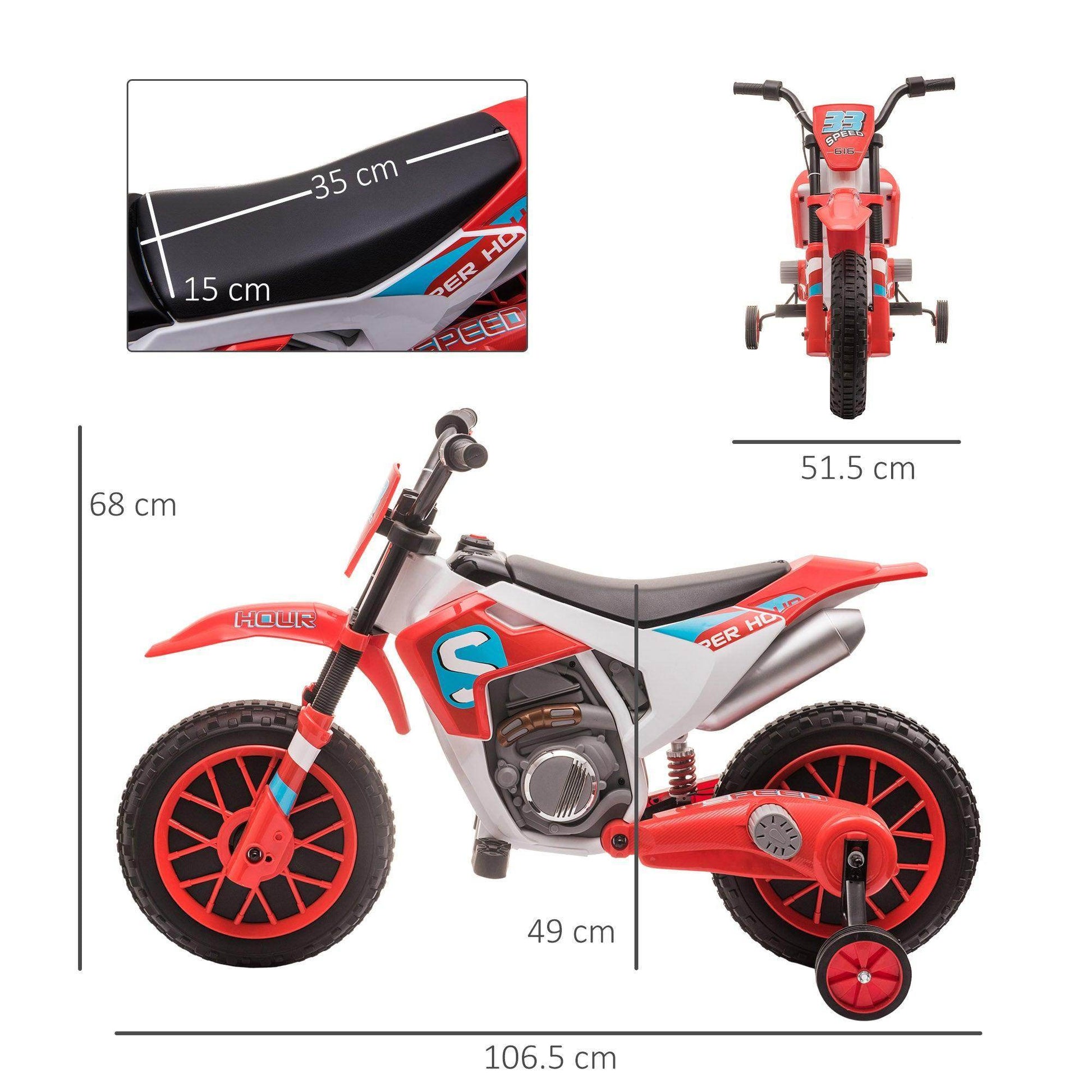 HOMCOM 12V Kids Electric Motorcycle Ride-On with Training Wheels - Red - ALL4U RETAILER LTD