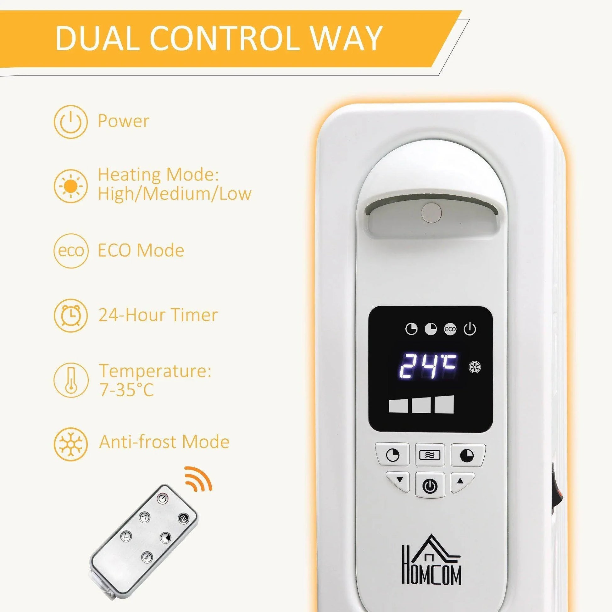 HOMCOM 1630W Portable Electric Heater with Remote Control - ALL4U RETAILER LTD