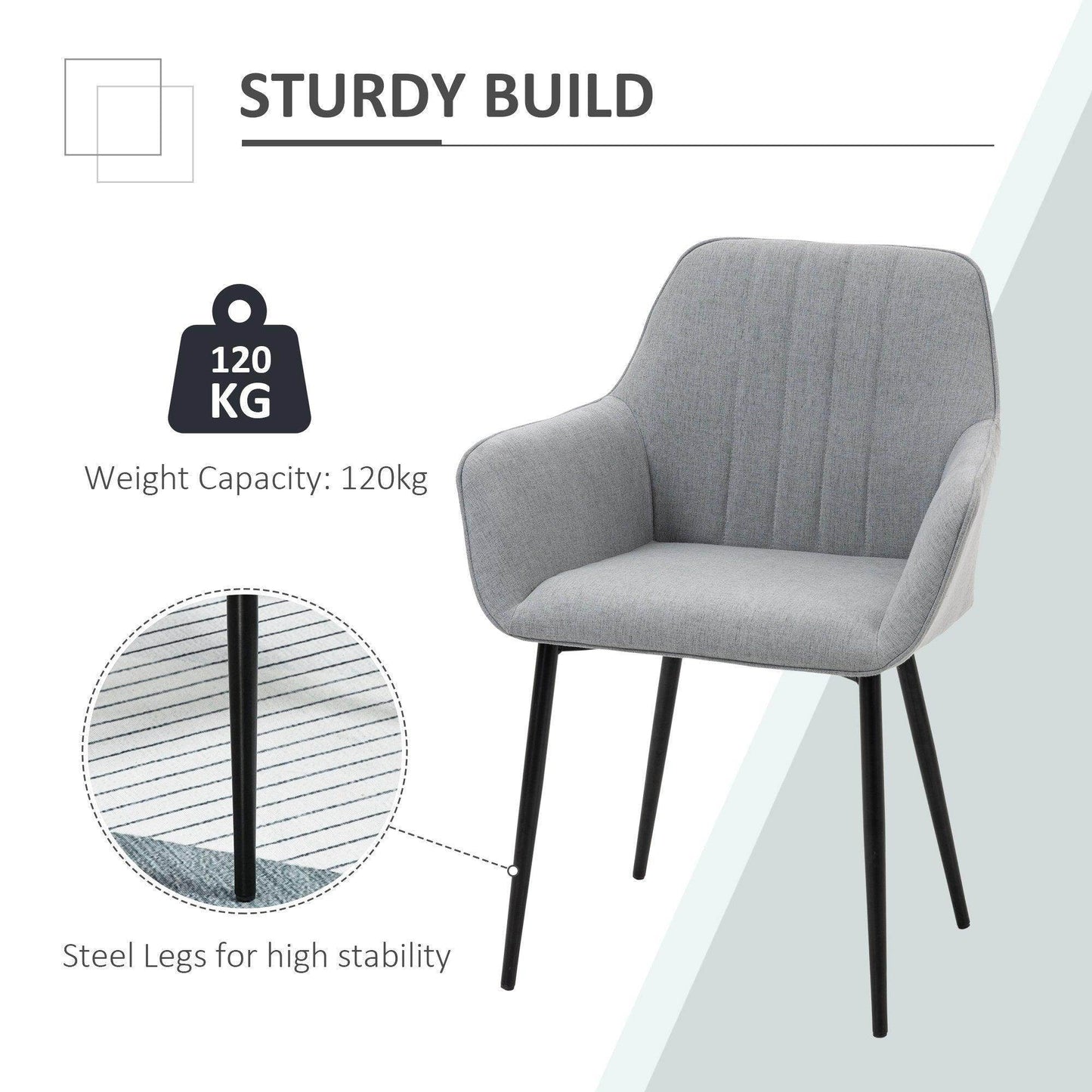 HOMCOM 2-Pack Light Grey Linen Dining Chairs - ALL4U RETAILER LTD