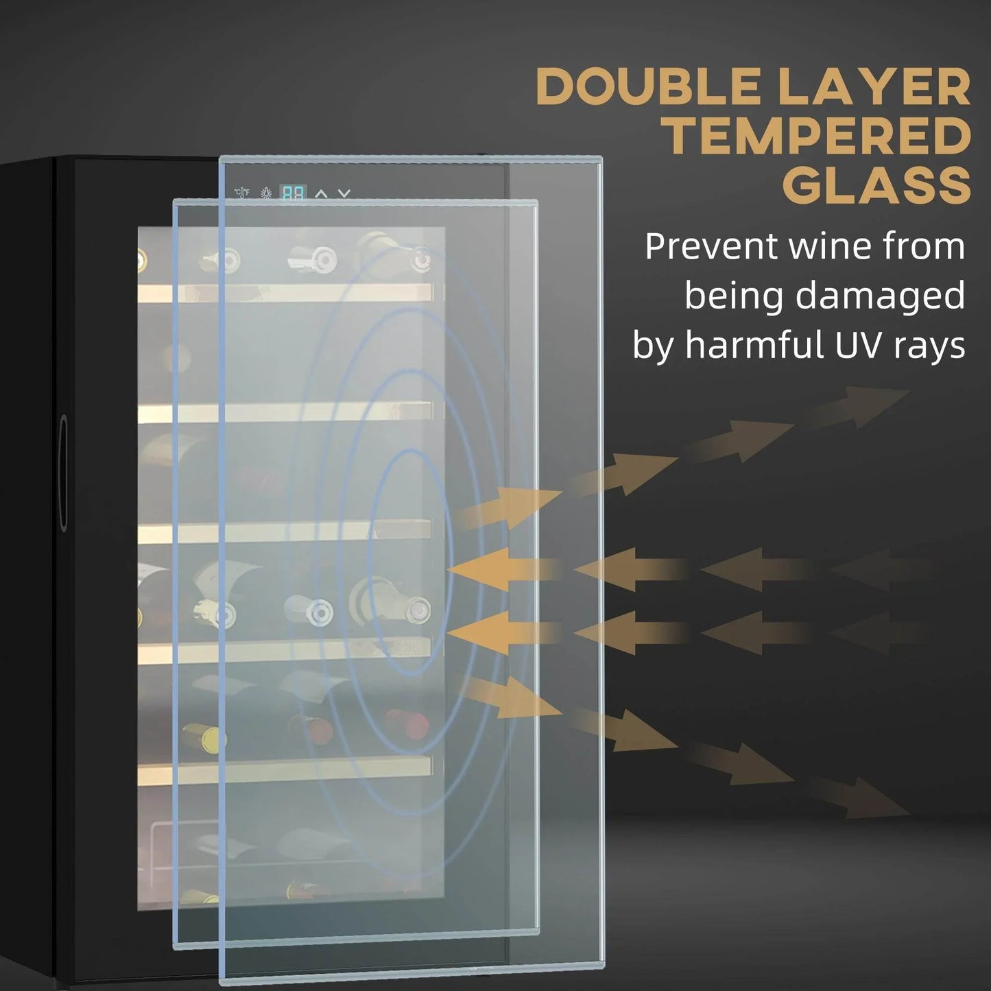 HOMCOM 24 Bottles Wine Fridge with Glass Door Digital Touch Screen Control LED Light - ALL4U RETAILER LTD