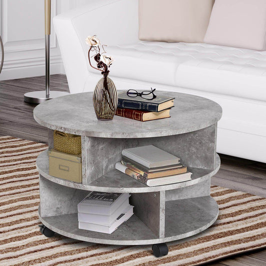 HOMCOM 2 Tier Round Side Table - Cement - ALL4U RETAILER LTD