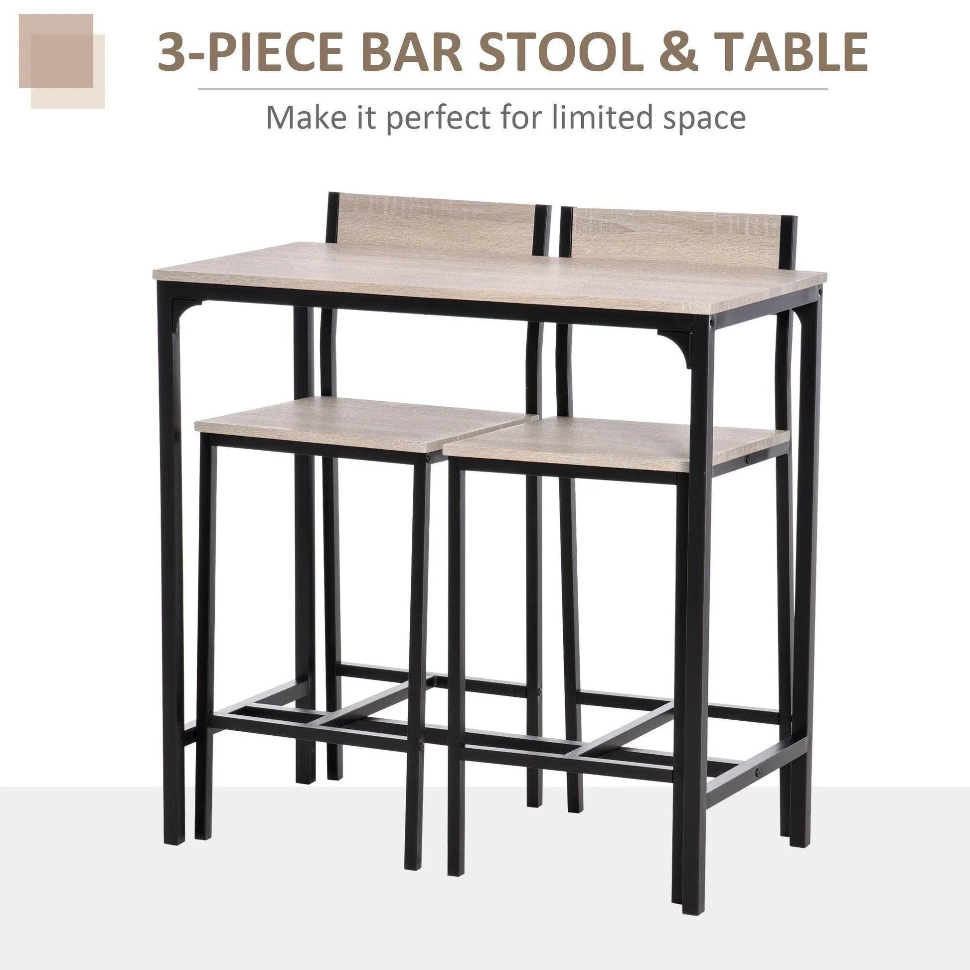 HOMCOM 3-Piece Industrial Oak Table Set - ALL4U RETAILER LTD
