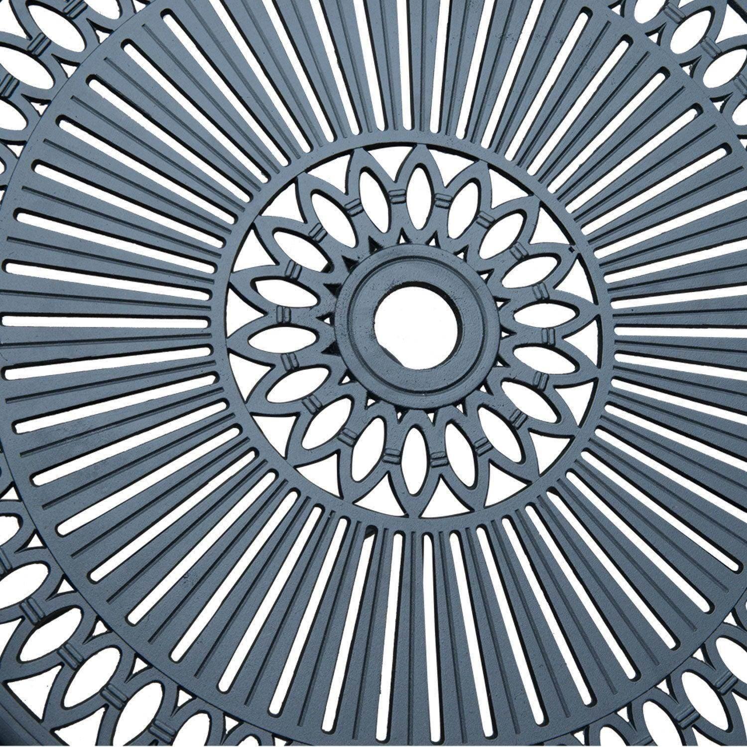 Close-up of HOMCOM 3-piece patio bistro set table with decorative metal pattern, shabby chic style