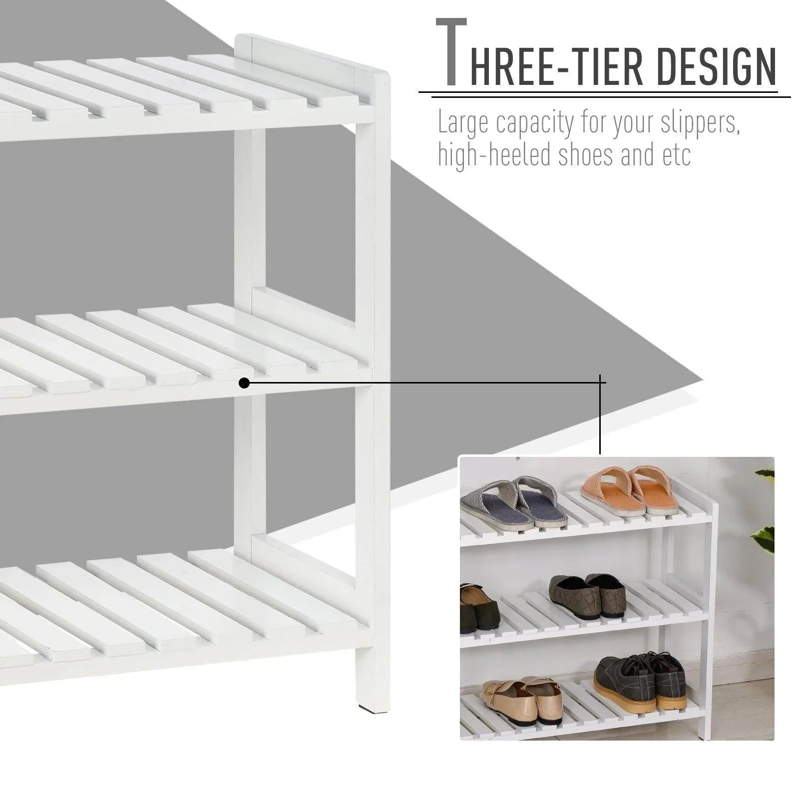 HOMCOM 3-Tier Shoe Rack - Spacious Wood Frame Storage - ALL4U RETAILER LTD