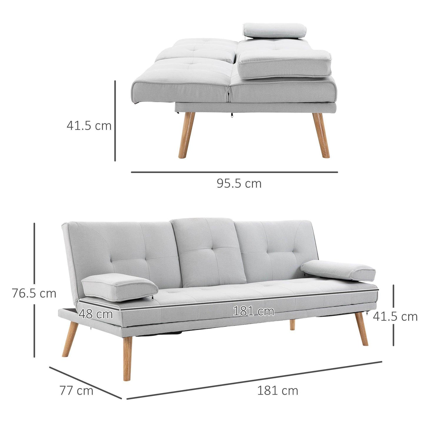HOMCOM 3 Seater Sofa Bed Scandi Style Recliner Adjustable Back Middle Table - ALL4U RETAILER LTD