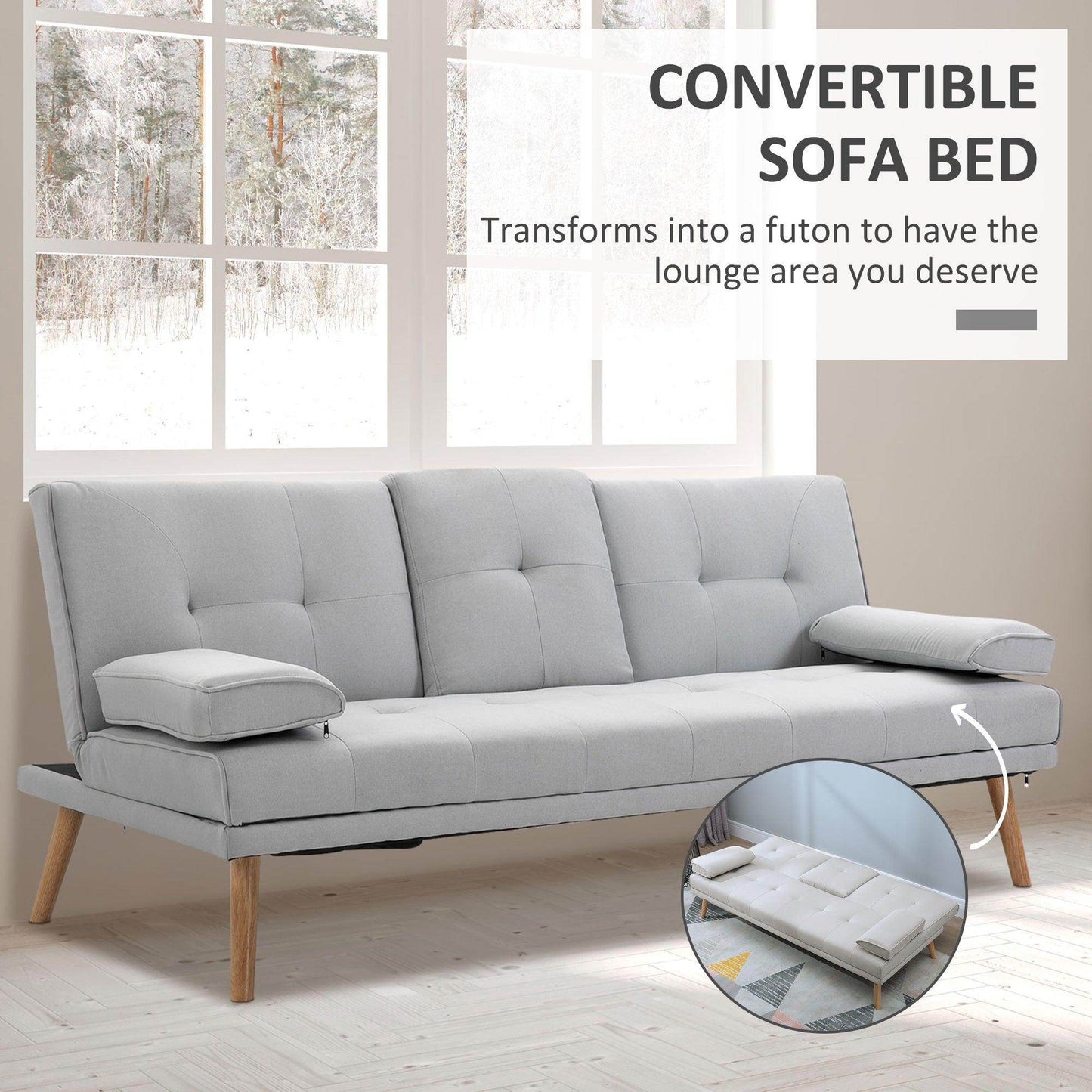 HOMCOM 3 Seater Sofa Bed Scandi Style Recliner Adjustable Back Middle Table - ALL4U RETAILER LTD