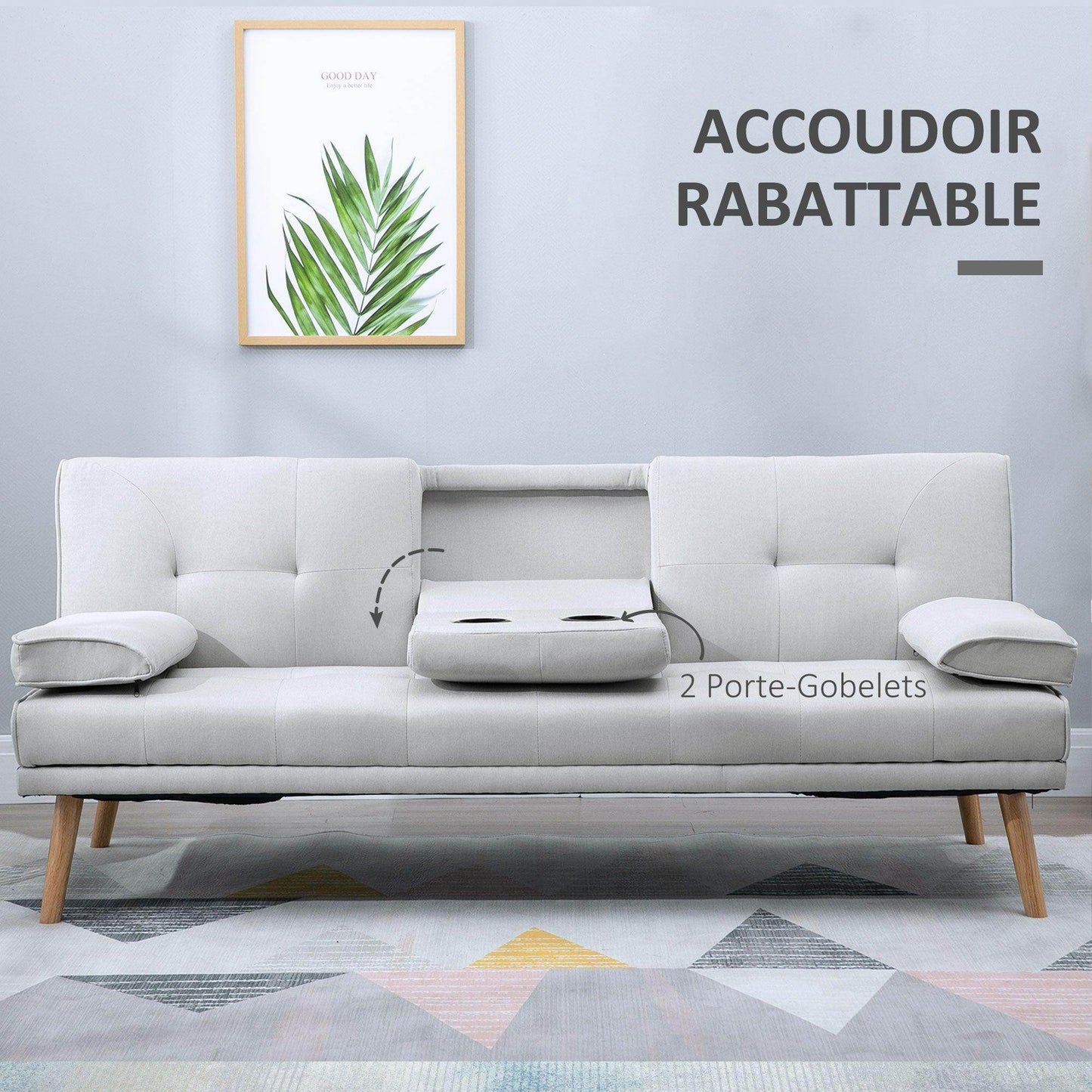 HOMCOM 3 Seater Sofa Bed Scandi Style Recliner Adjustable Back Middle Table - ALL4U RETAILER LTD