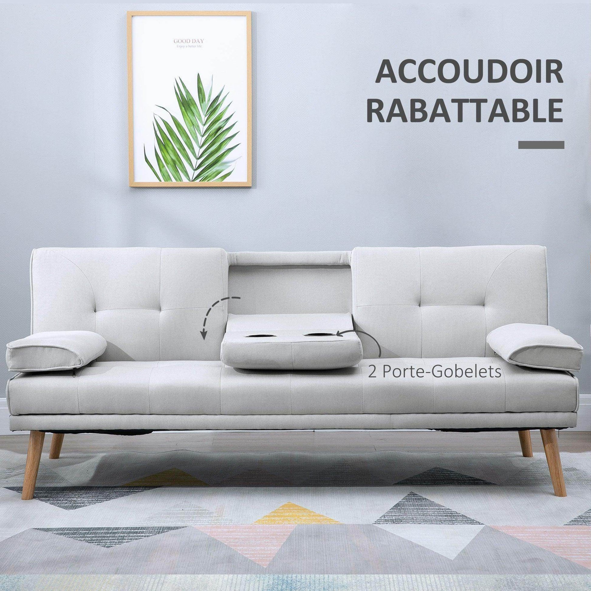 HOMCOM 3 Seater Sofa Bed Scandi Style Recliner Adjustable Back Middle Table - ALL4U RETAILER LTD