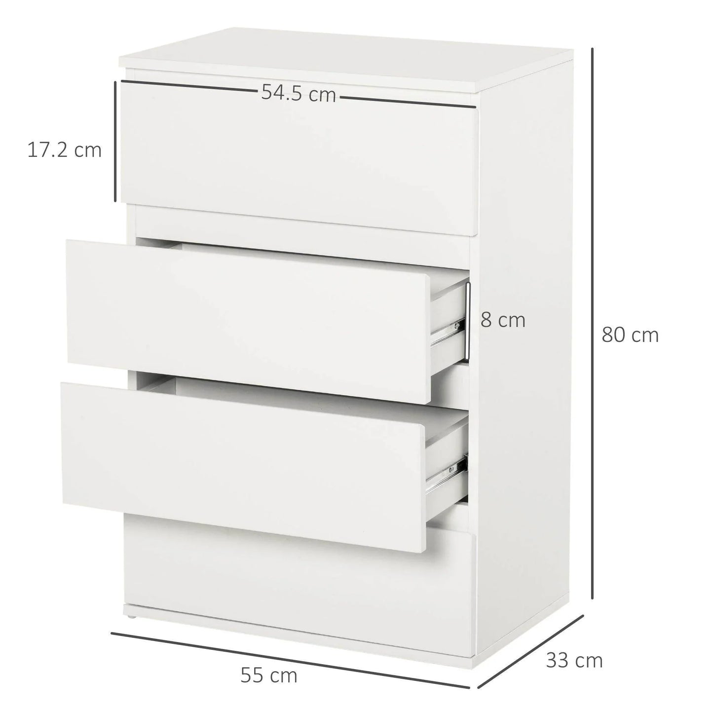 HOMCOM 4-Drawer Storage Cabinet - White - ALL4U RETAILER LTD