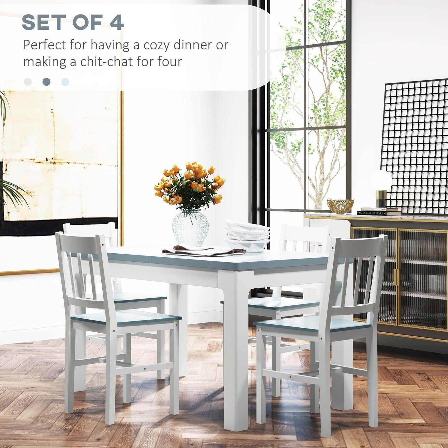 HOMCOM 4-Pack Slat Back Dining Chairs - ALL4U RETAILER LTD
