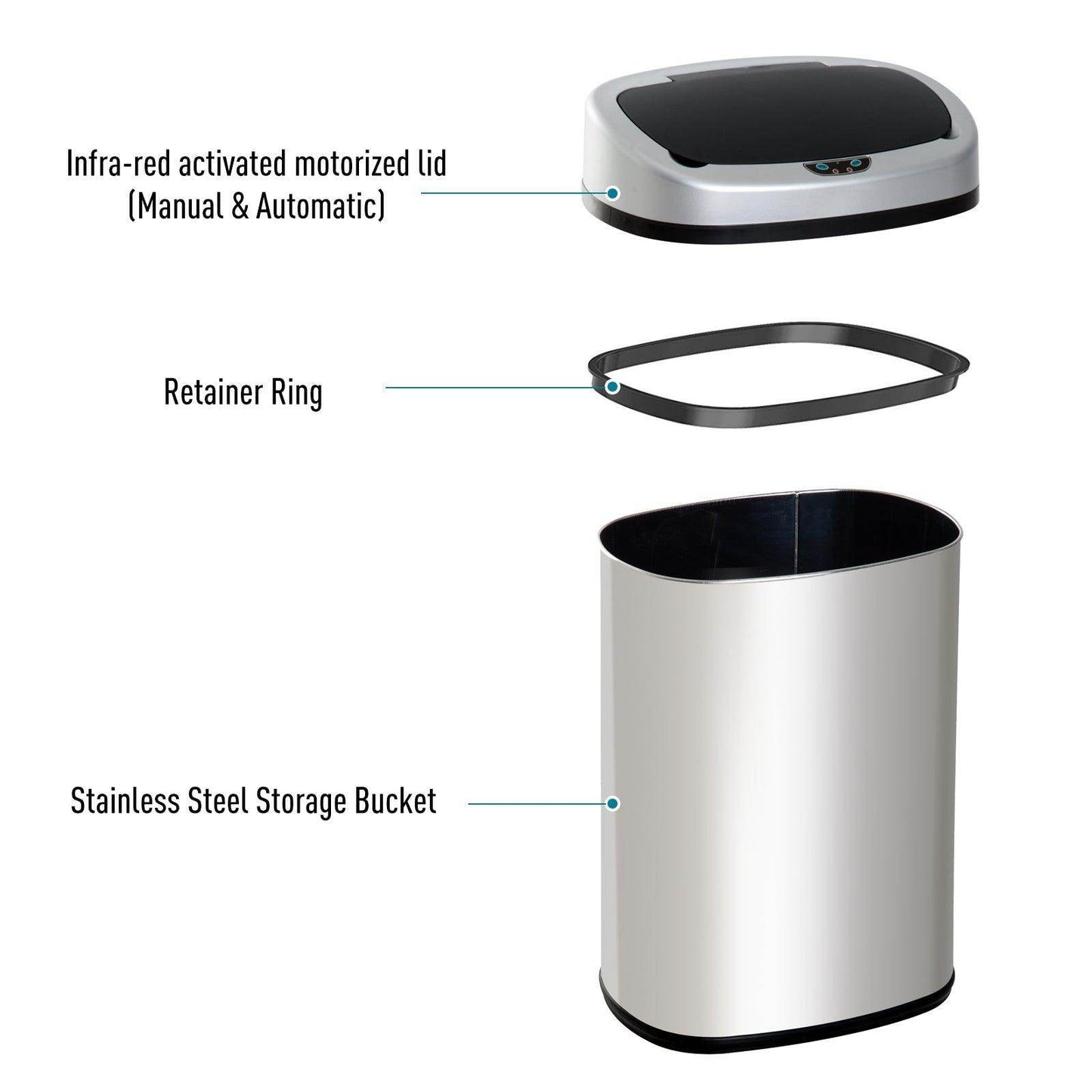 HOMCOM 48L Touchless Stainless Steel Waste Bin - ALL4U RETAILER LTD