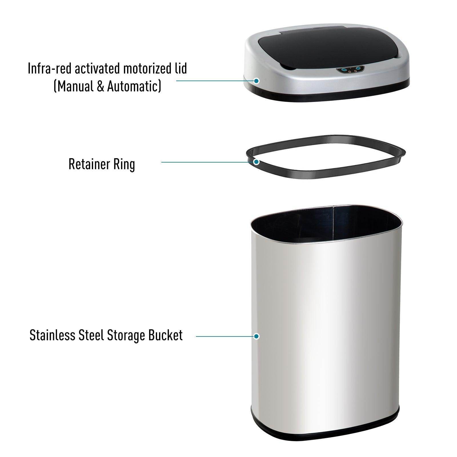 HOMCOM 48L Touchless Stainless Steel Waste Bin - ALL4U RETAILER LTD