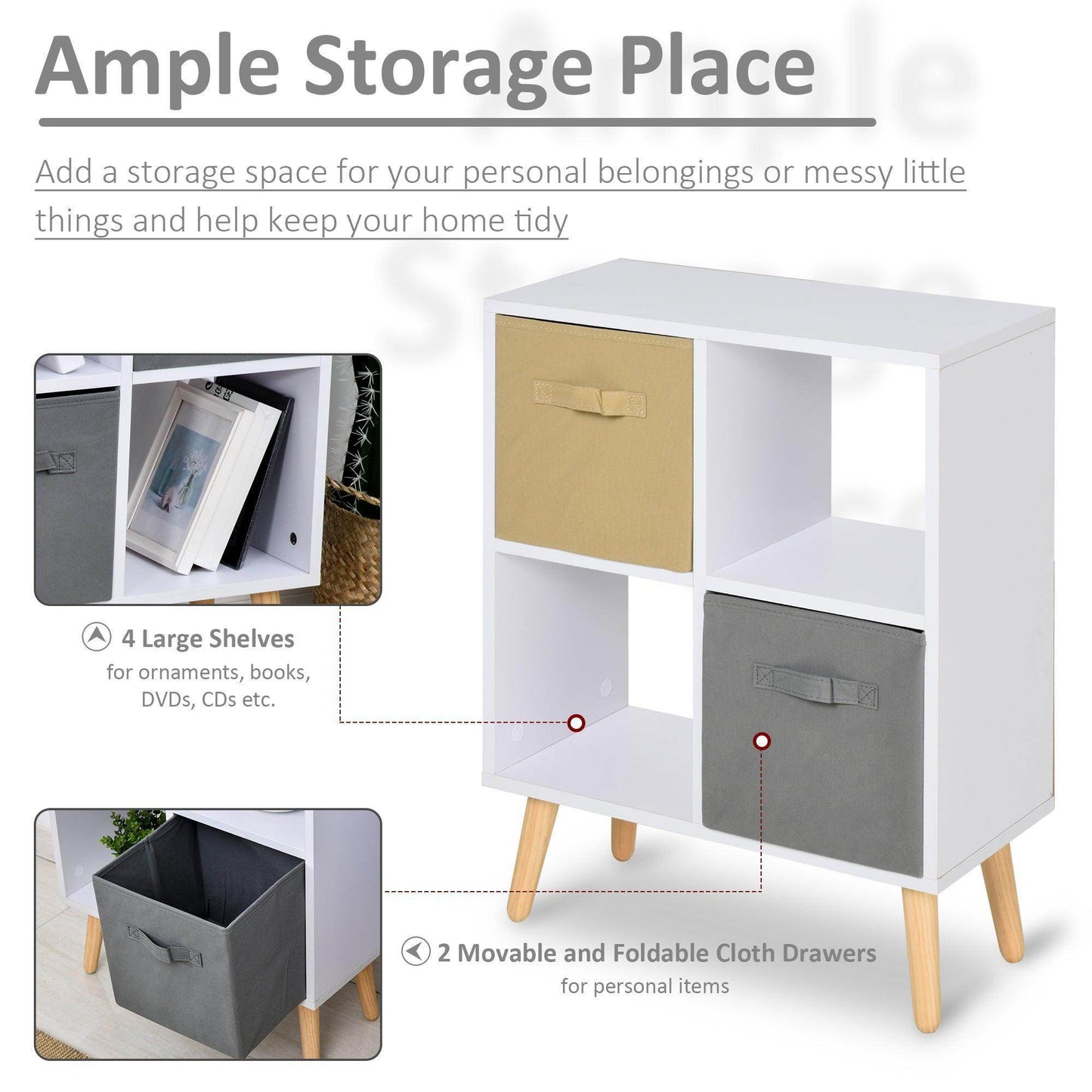 HOMCOM 4 Cube Storage Unit with Drawers - Organise Office - ALL4U RETAILER LTD
