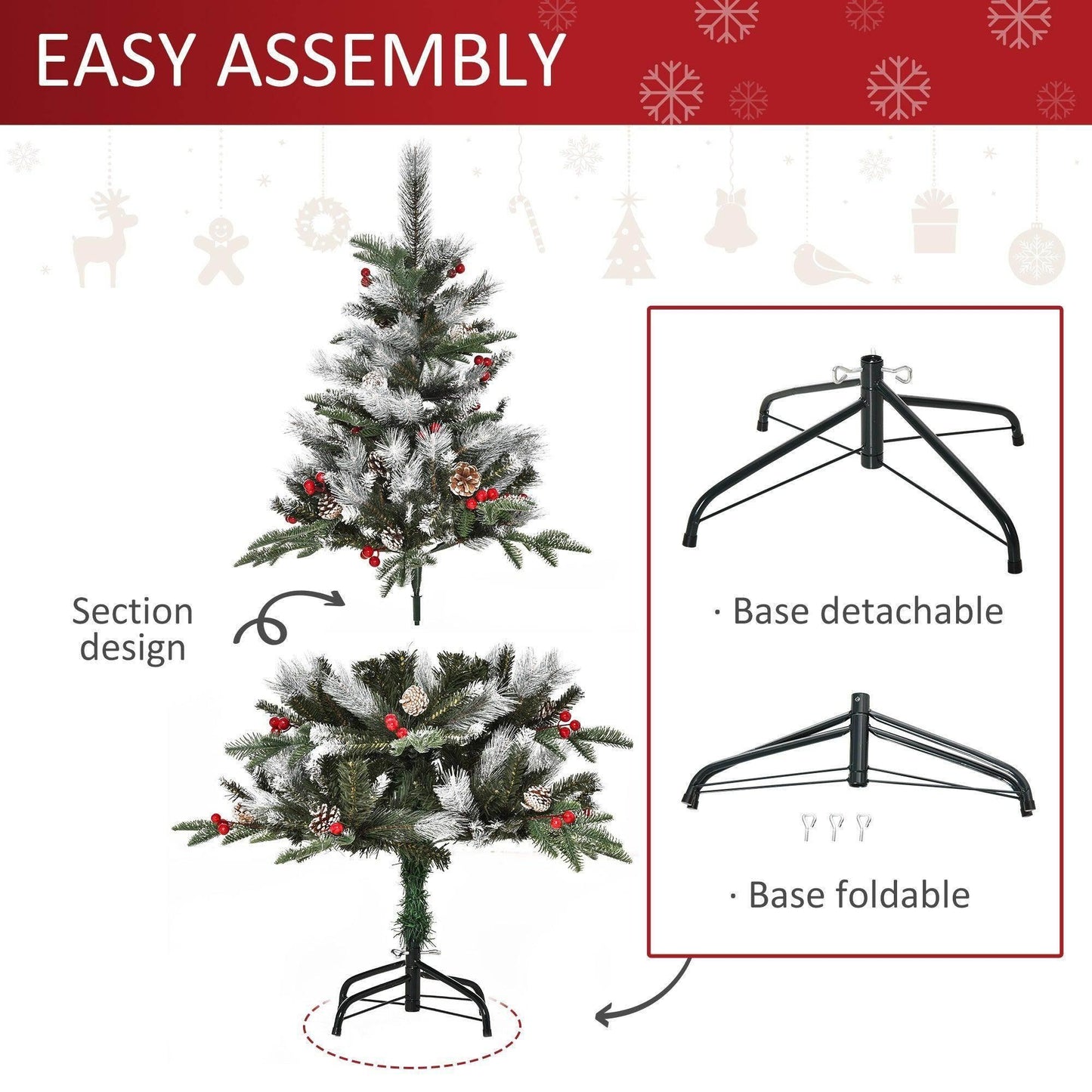 HOMCOM 4FT Snow Dipped Xmas Pencil Tree - Festive Holiday Decoration - ALL4U RETAILER LTD