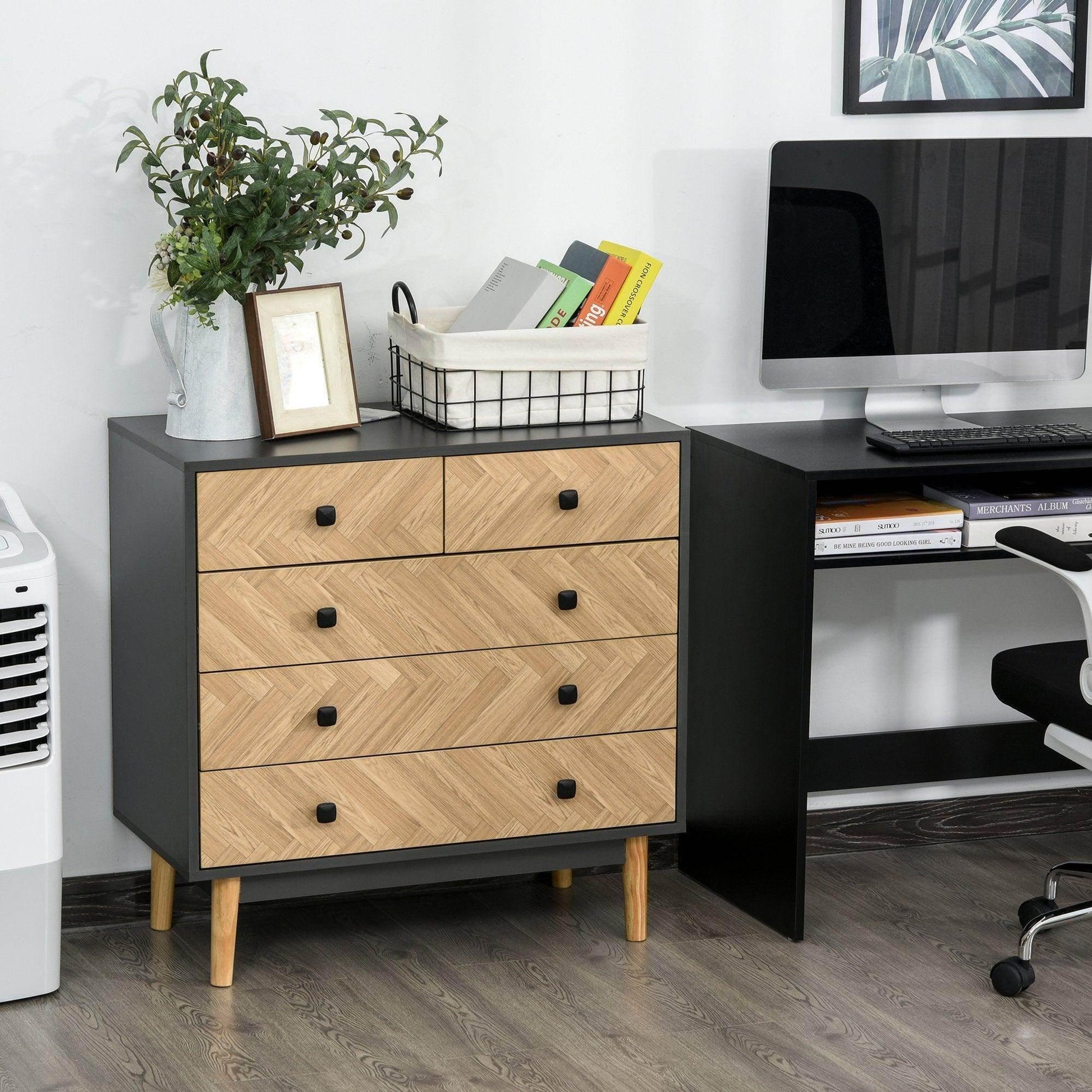 HOMCOM 5-Drawer Chest - Modern Storage Solution - ALL4U RETAILER LTD