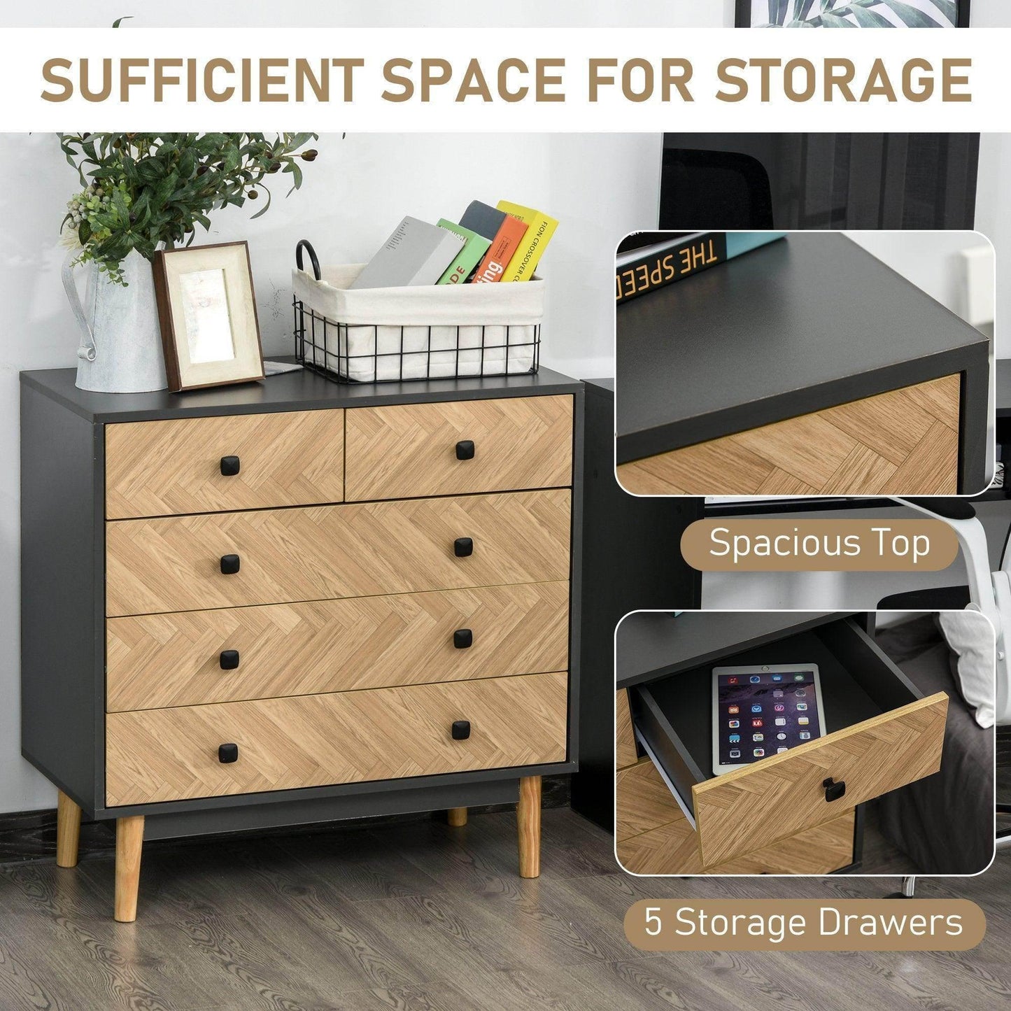 HOMCOM 5-Drawer Chest - Modern Storage Solution - ALL4U RETAILER LTD