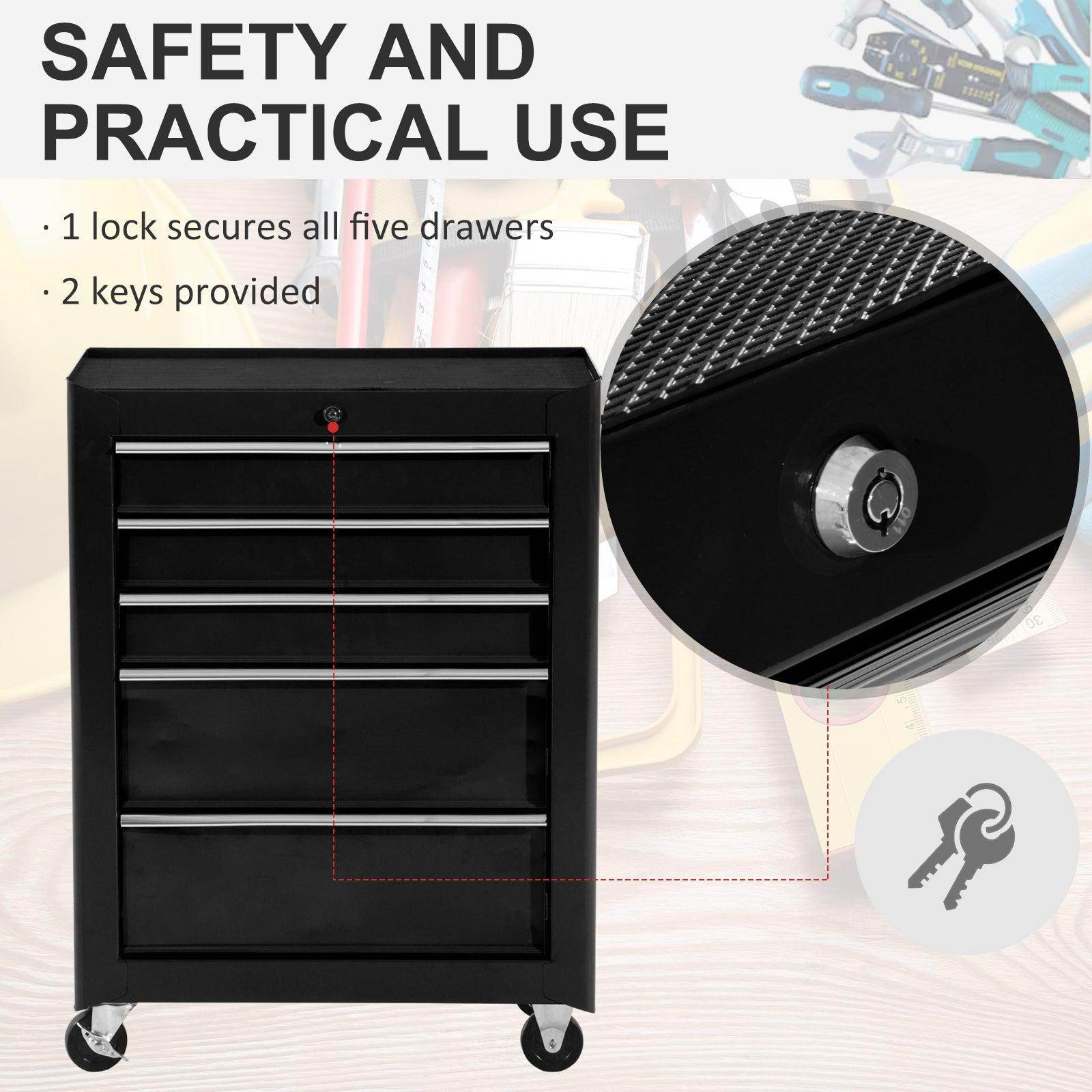 HOMCOM 5-Drawer Rolling Tool Chest in Black - ALL4U RETAILER LTD