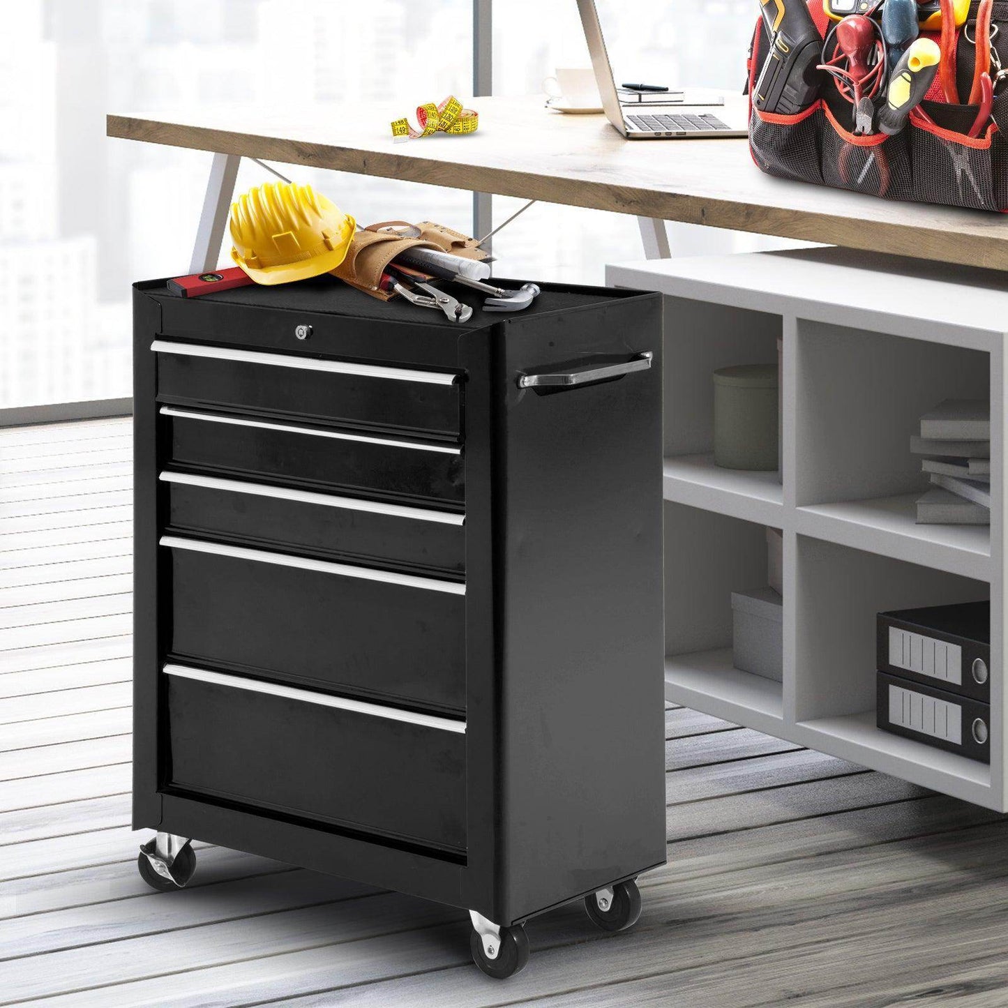 HOMCOM 5-Drawer Rolling Tool Chest in Black - ALL4U RETAILER LTD