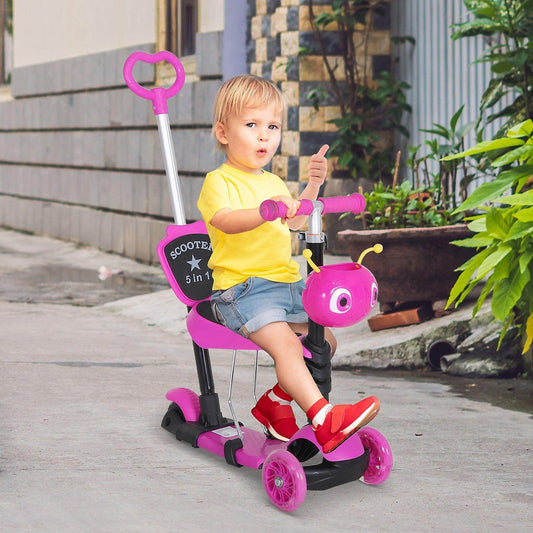 HOMCOM 5-in-1 Kids Mini Kick Scooter - Pink - ALL4U RETAILER LTD