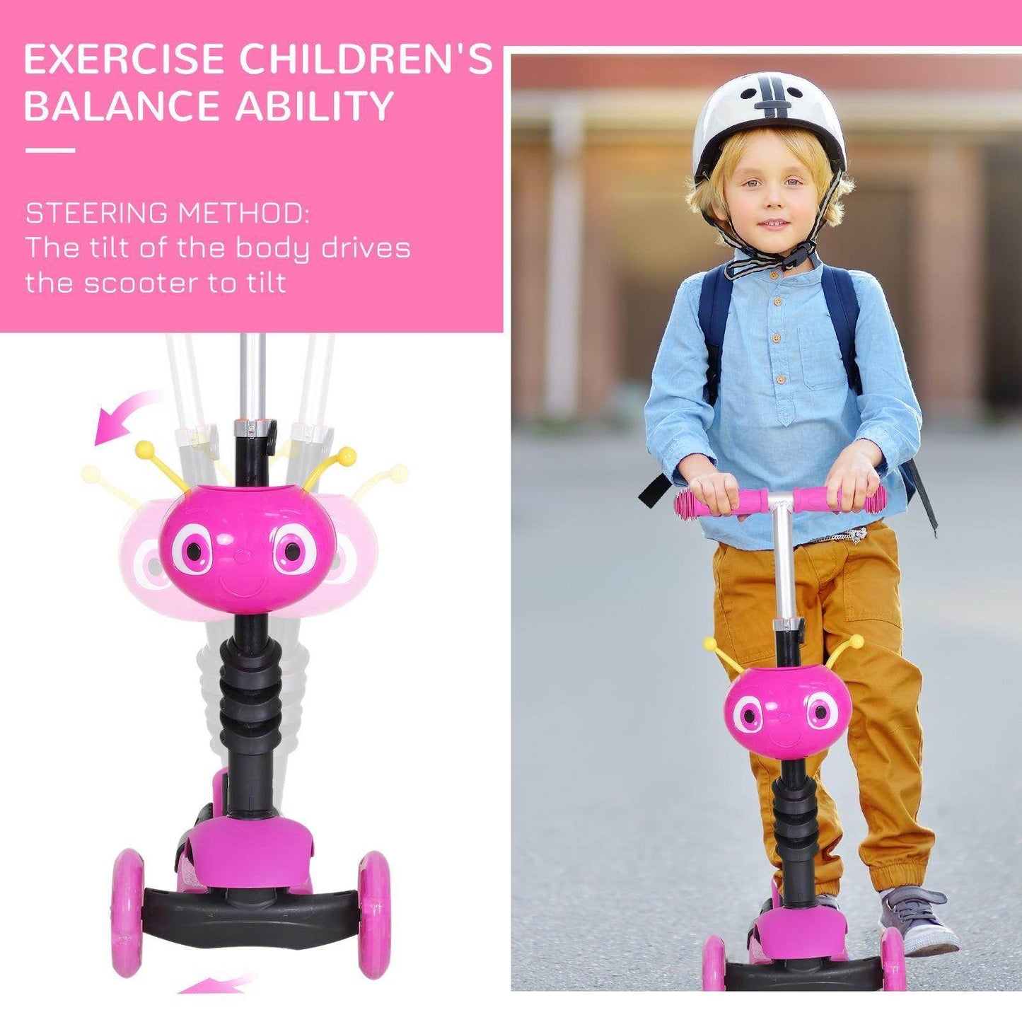 HOMCOM 5-in-1 Kids Mini Kick Scooter - Pink - ALL4U RETAILER LTD