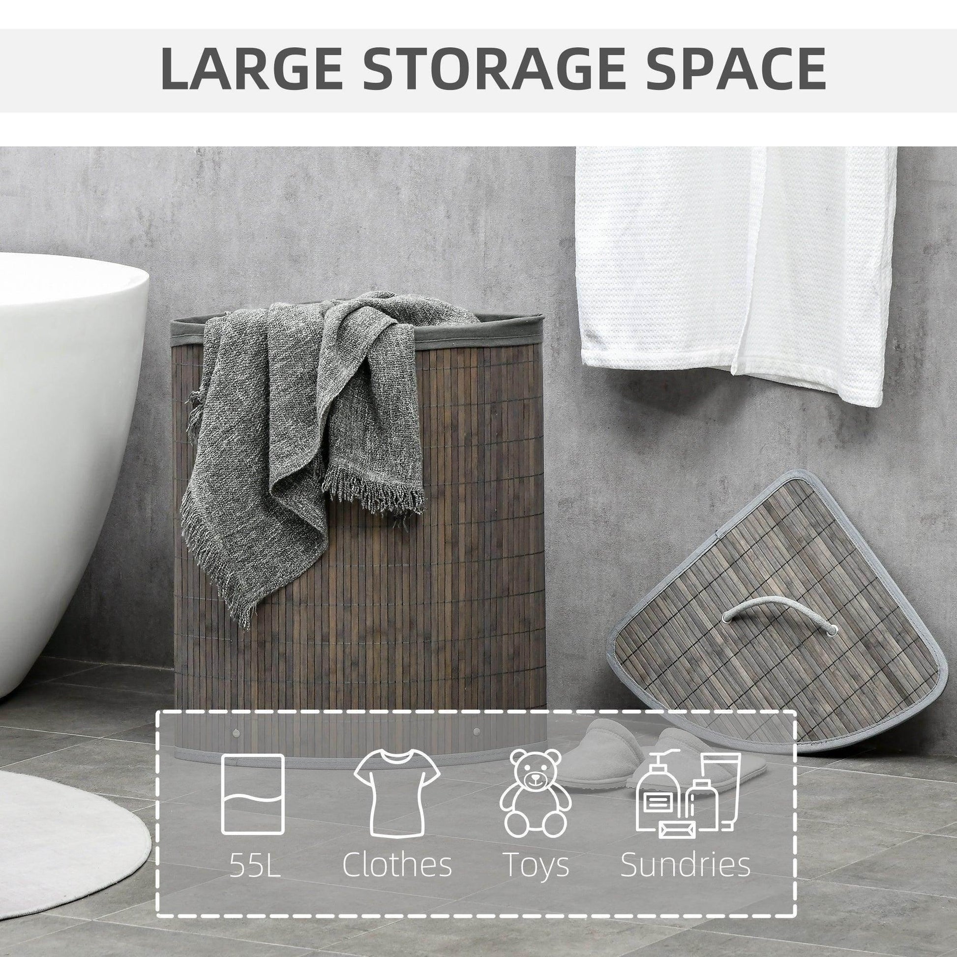HOMCOM 55L Bamboo Laundry Basket with Lid - Grey - ALL4U RETAILER LTD