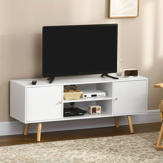 HOMCOM 55 TV Stand with Storage and Wood Legs - White - ALL4U RETAILER LTD