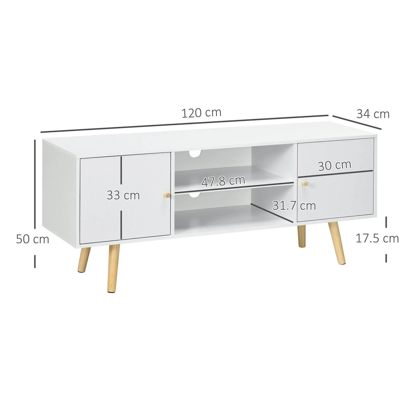 HOMCOM 55 TV Stand with Storage and Wood Legs - White - ALL4U RETAILER LTD