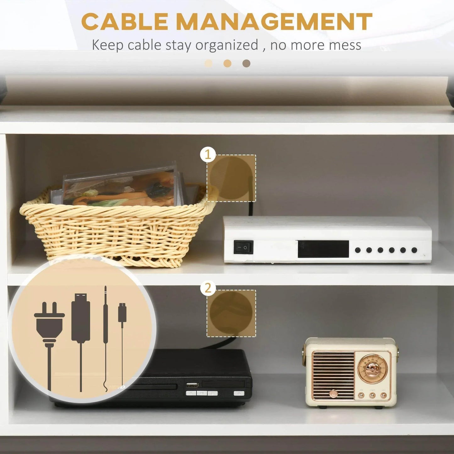 HOMCOM 55 TV Stand with Storage and Wood Legs - White - ALL4U RETAILER LTD