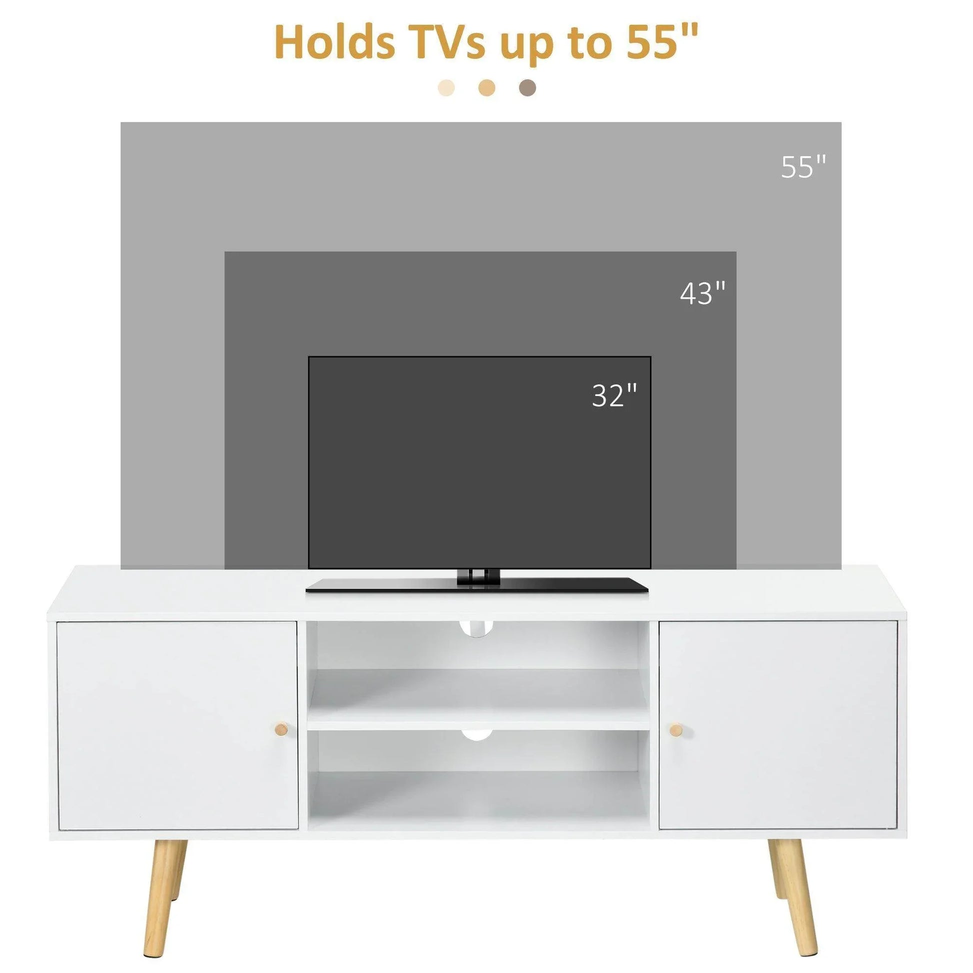 HOMCOM 55 TV Stand with Storage and Wood Legs - White - ALL4U RETAILER LTD