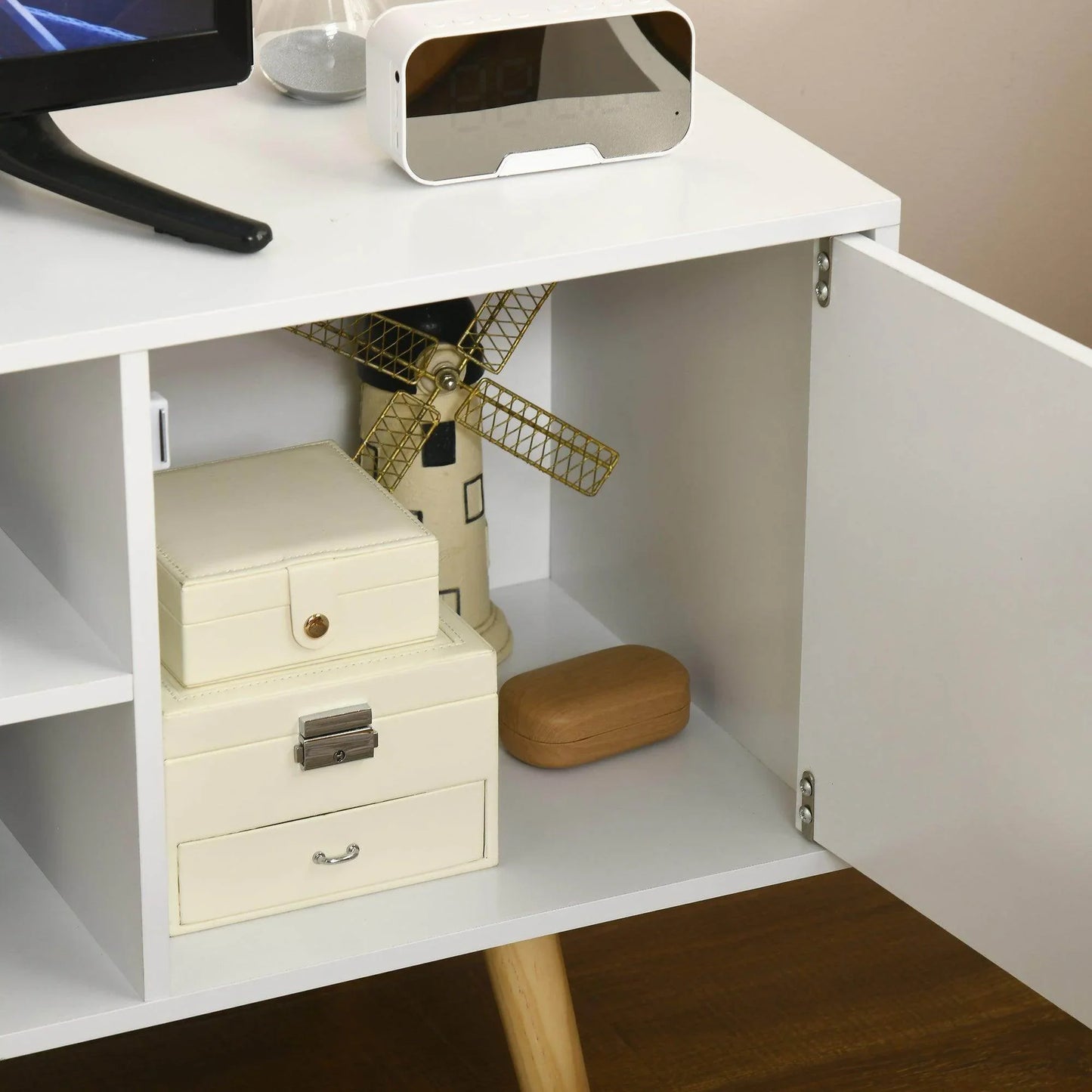 HOMCOM 55 TV Stand with Storage and Wood Legs - White - ALL4U RETAILER LTD